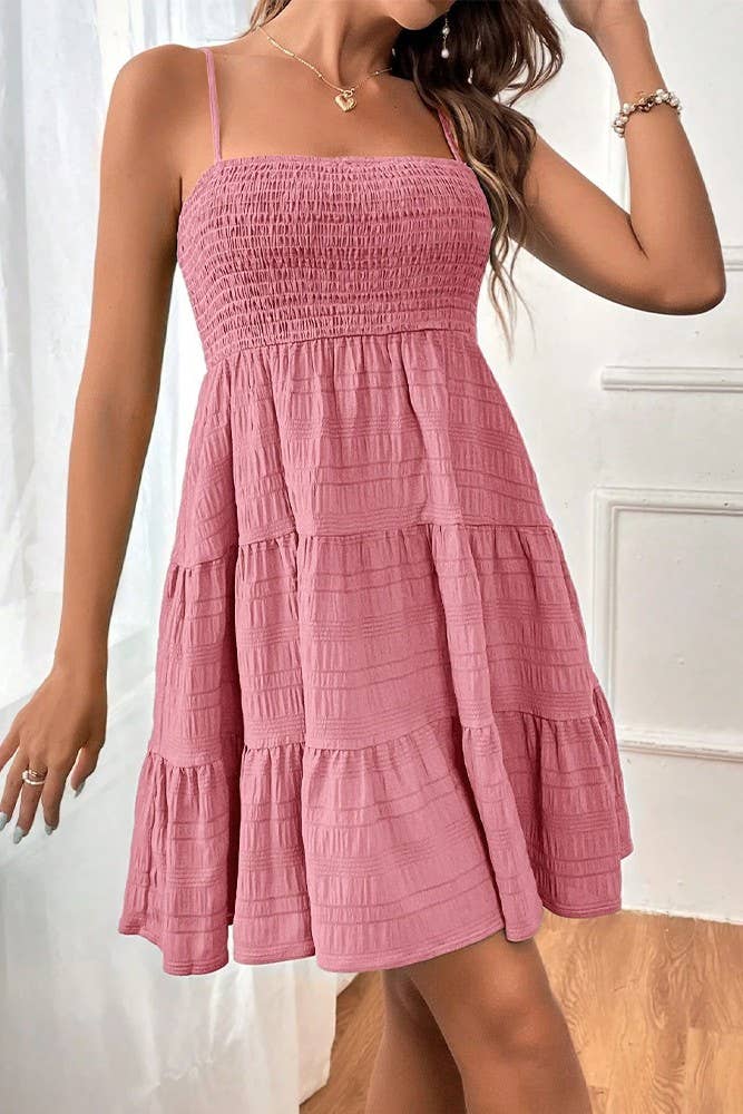 Textured Smocked Cami Dress in Mauve
