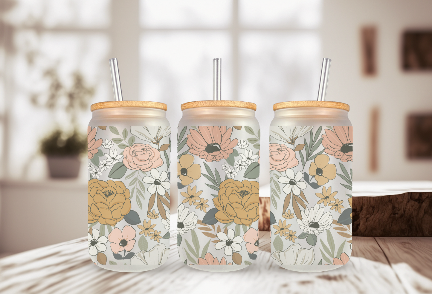 LAST ONE! Floral Frosted Libbey Glass Cup