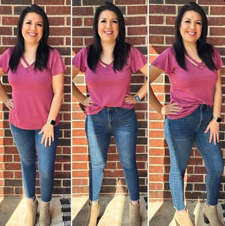 Cristina Crisscross Strap Top in Wine