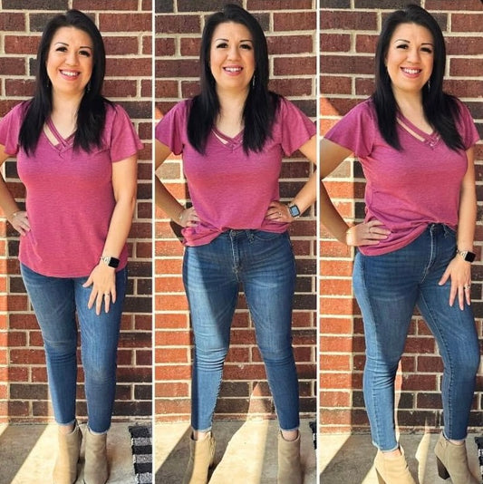 Cristina Crisscross Strap Top in Wine