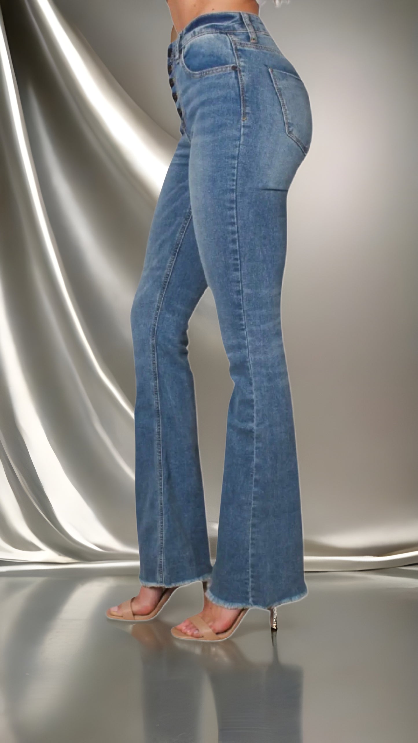 High Waist Five Button Flare Jeans