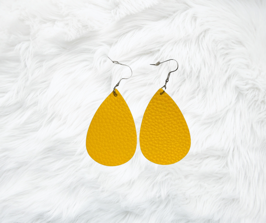 Faux Leather Teardrop Earrings-Yellow