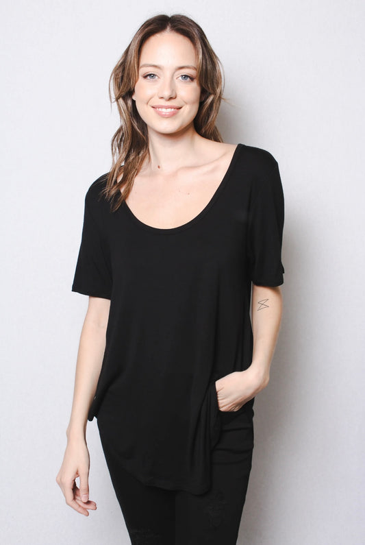 Black Basic Round Neck Top