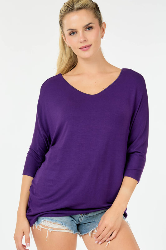 Victoria V Neck Top with 3/4 Sleeve