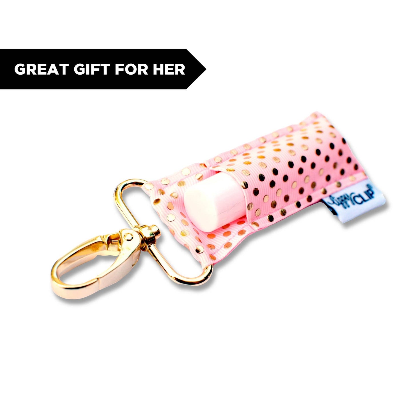 Gold Dots on Light Pink LippyClip® Lip Balm Holder