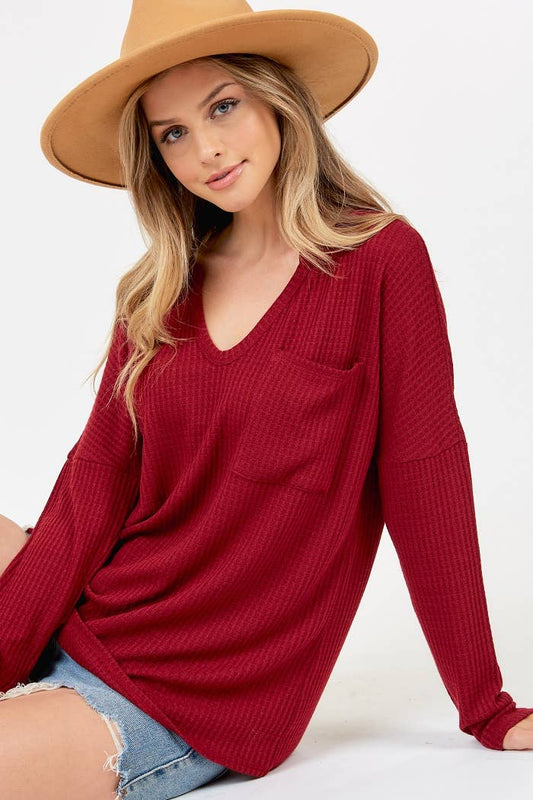 Daphne Deep V Neck Waffle Knit Top