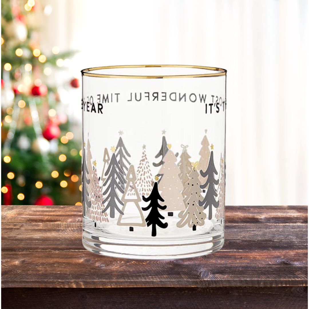 Most Wonderful Time of the Year Gold Rimmed Glasses - Set of 2