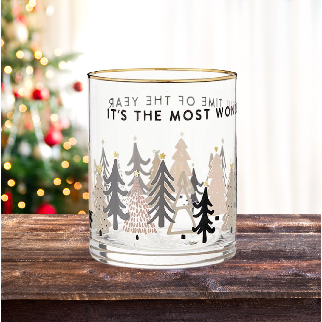 Most Wonderful Time of the Year Gold Rimmed Glasses - Set of 2