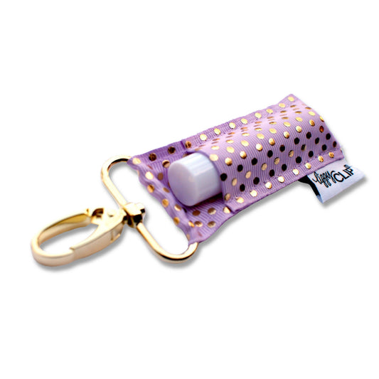 Gold Dots on Lavender LippyClip® Lip Balm Holder