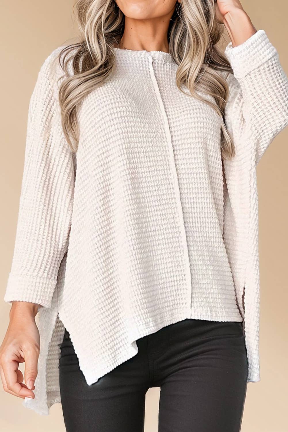 Waffle Knit Batwing Top