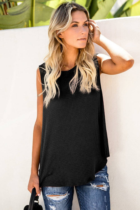 Evelyn Everyday Waffle Top in Black