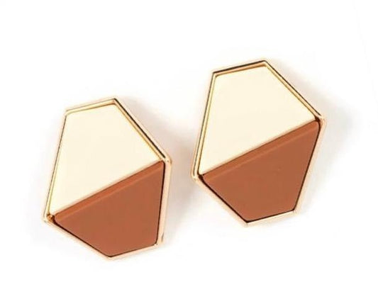 Caramel & Cream Hexagon Earrings