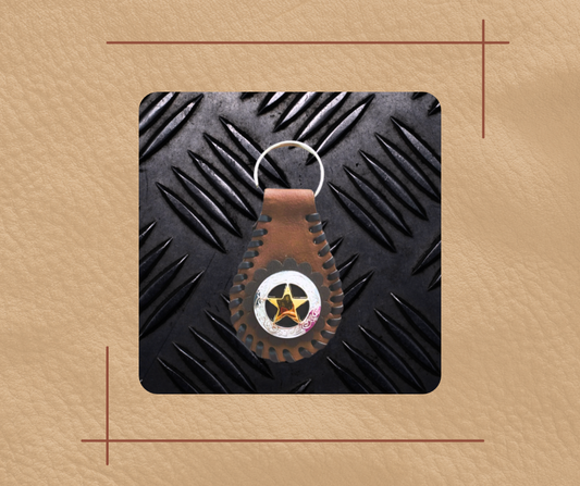 Gold Star Leather Keychain