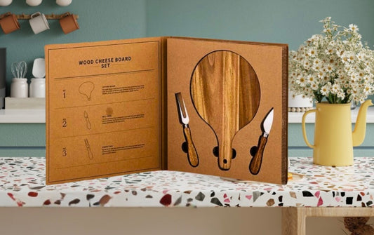 Wood Cheese Board Book Box Gift Set