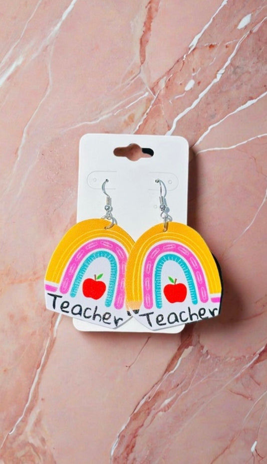 Teacher Rainbow Leather Teacher Earrings