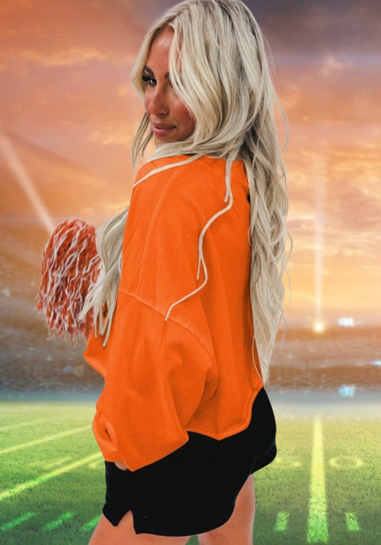 Game Day Lettering Rugby Notched Neck Sweatshirt