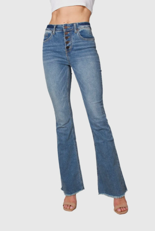 High Waist Five Button Flare Jeans