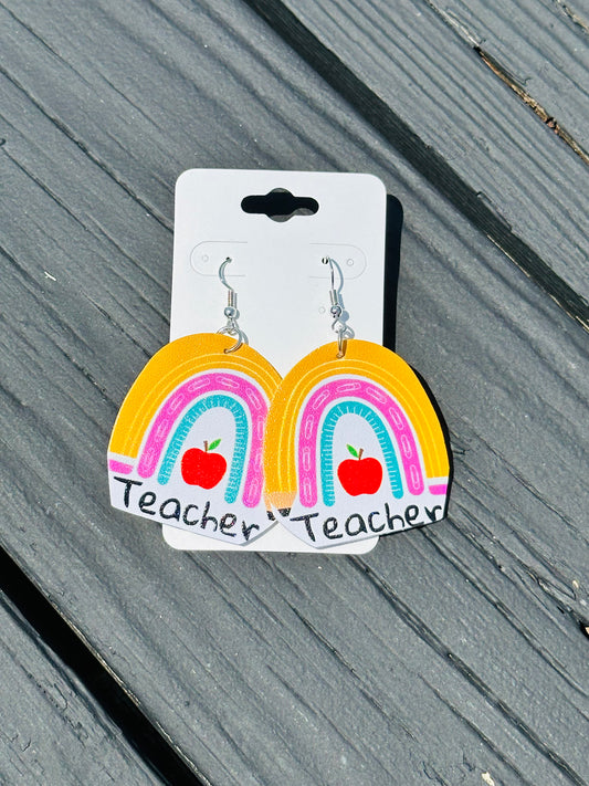 Teacher Rainbow Leather Teacher Earrings