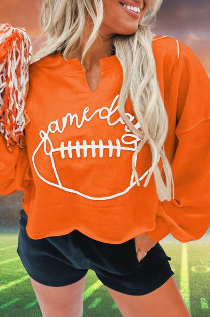 Game Day Lettering Rugby Notched Neck Sweatshirt