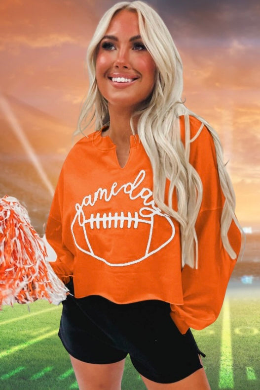 Game Day Lettering Rugby Notched Neck Sweatshirt