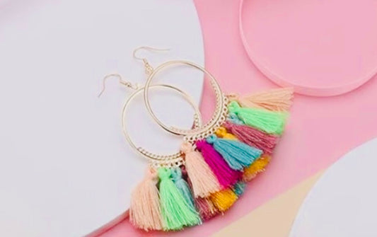 Bright Multi-Color Fringe Earrings