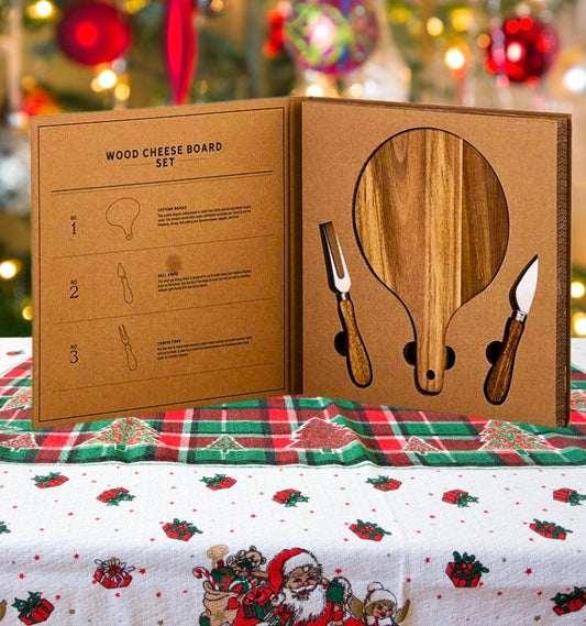 Wood Cheese Board Book Box Gift Set