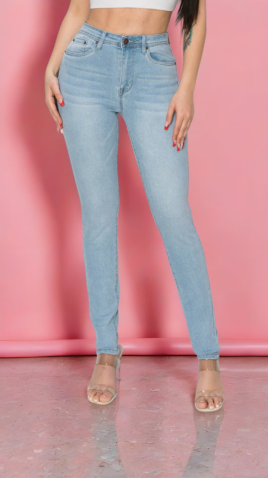 High Waisted Stretch Jeans in Light Sand Wash
