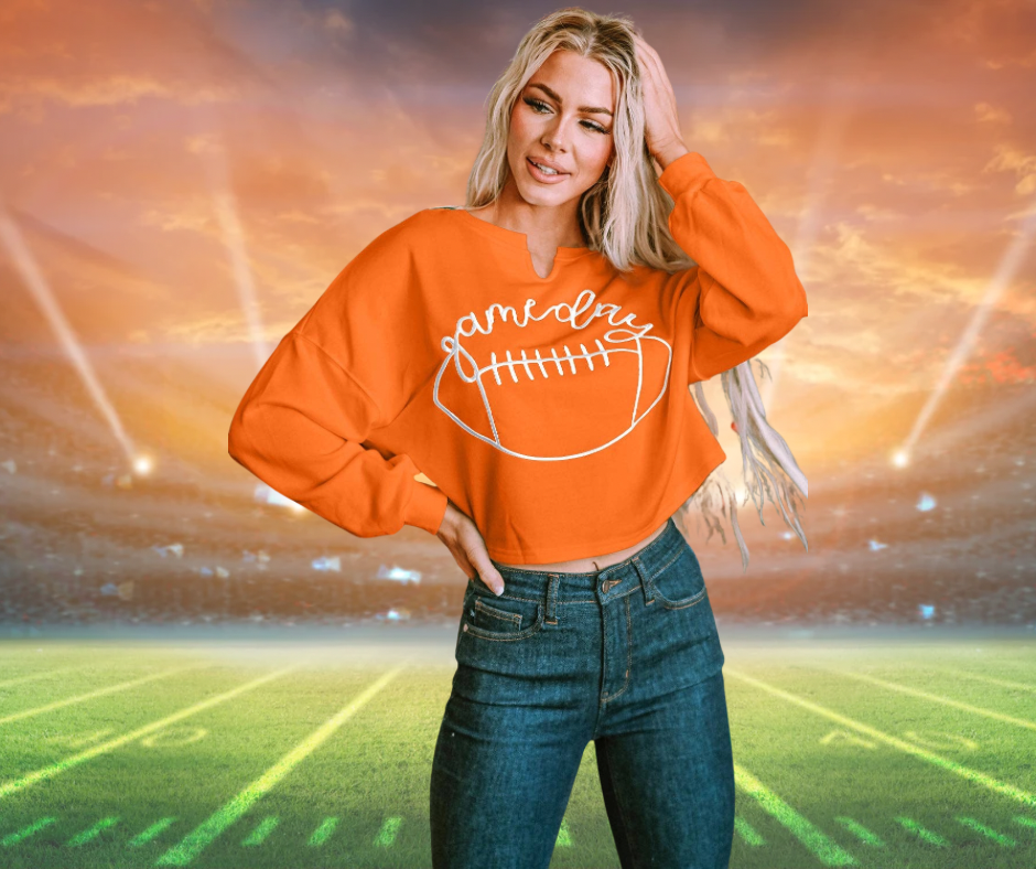 Game Day Lettering Rugby Notched Neck Sweatshirt