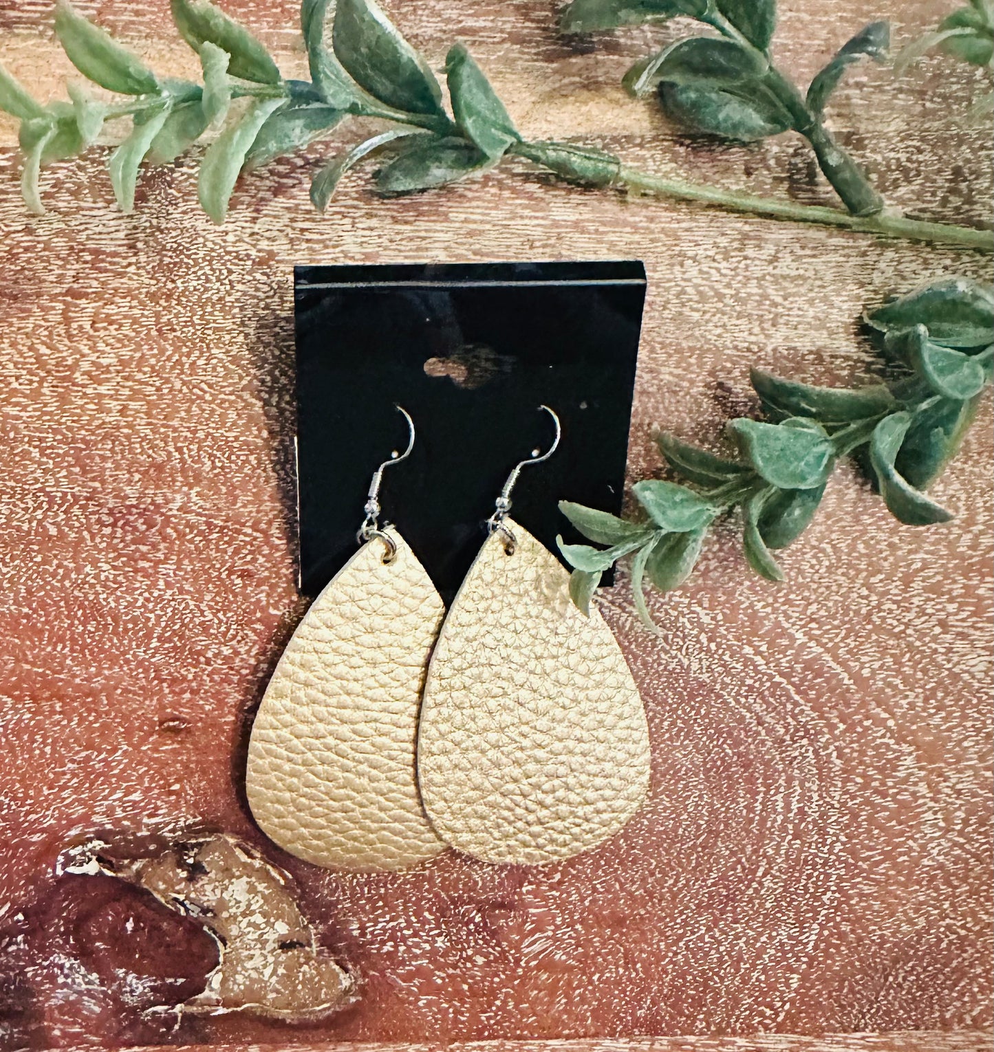 Matte Gold Leather Teardrop Earrings