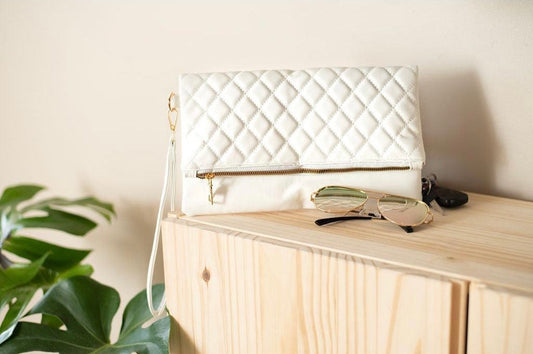 Denise Quilted Clutch in White