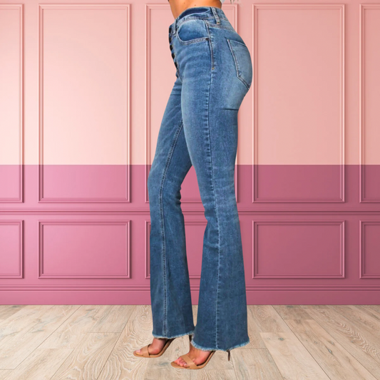 High Waist Five Button Flare Jeans