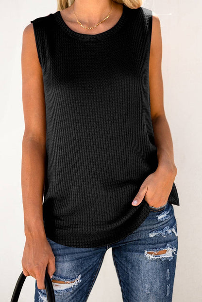 Evelyn Everyday Waffle Top in Black