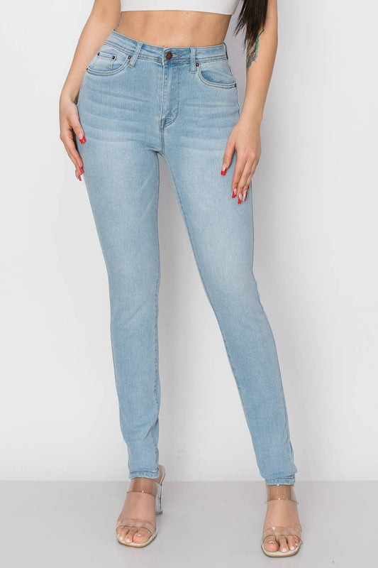 High Waisted Stretch Jeans in Light Sand Wash