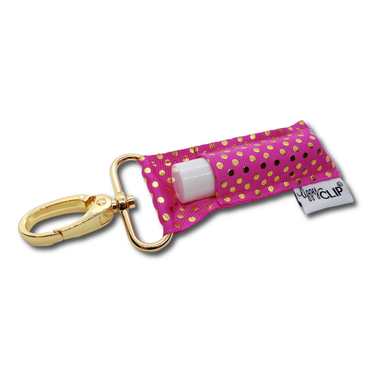 Gold Dots on Magenta LippyClip® Lip Balm Holder