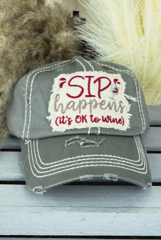 Sip Happens Distressed Hat