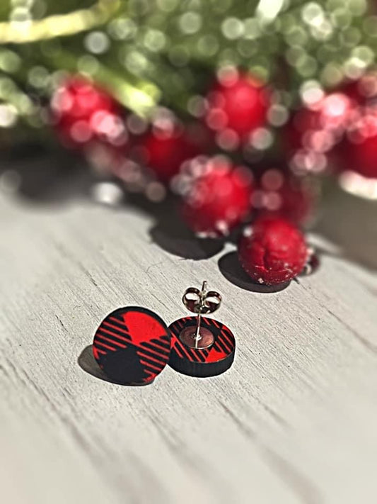 Buffalo Plaid Wooden Stud Earrings